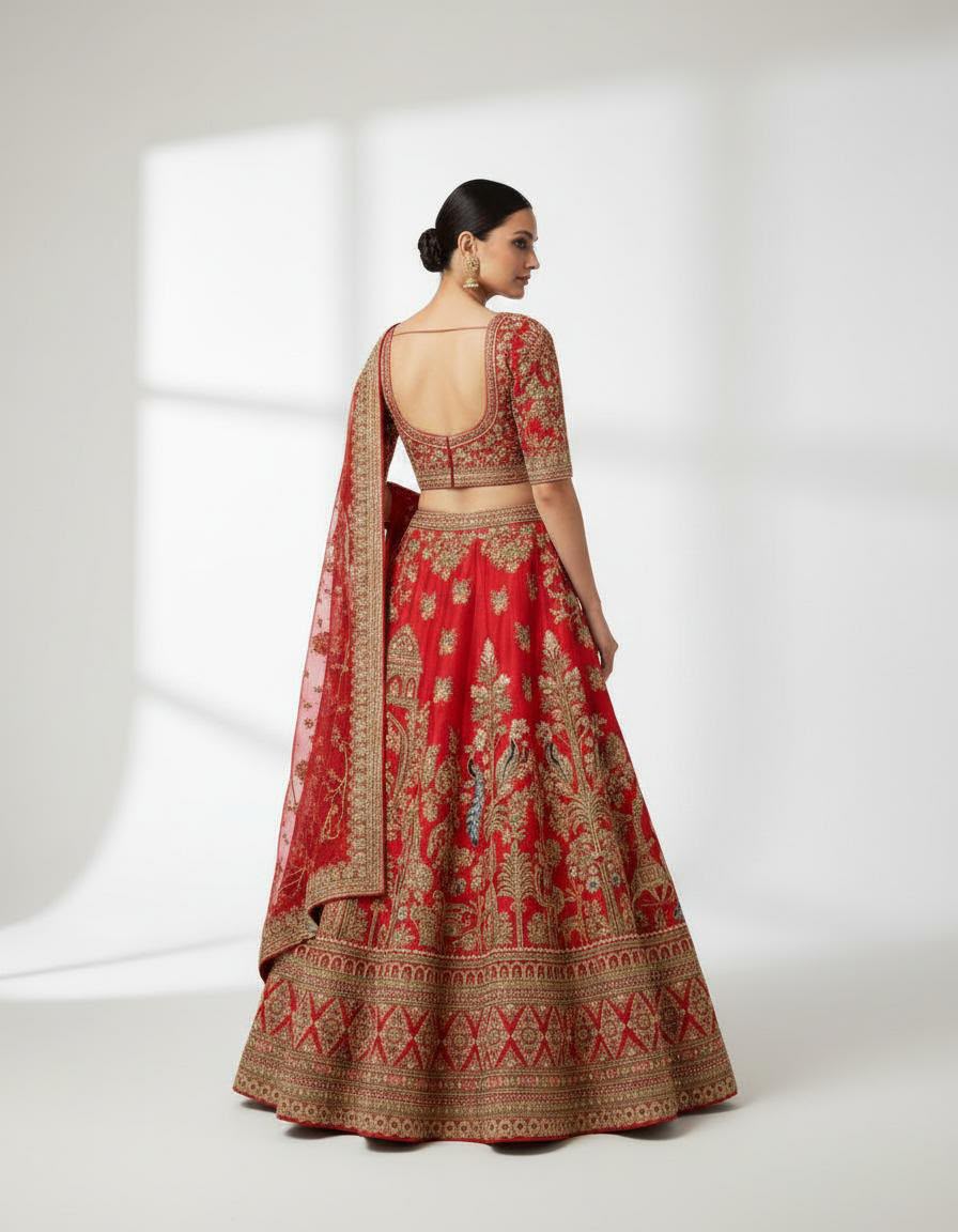 Royal Red Bridal Silk Lehenga Set