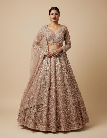 Peach Embroidered Lehenga Set with Elegant Detailing