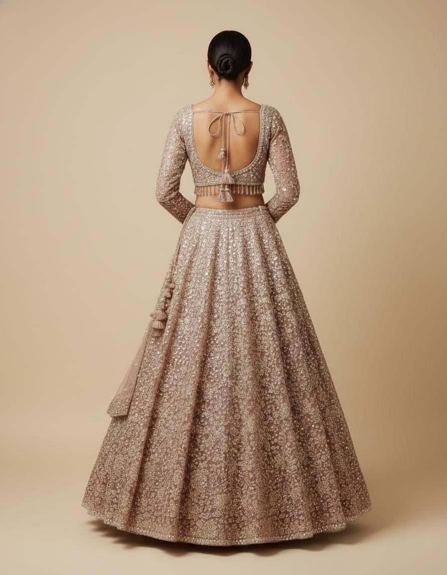 Peach Embroidered Lehenga Set with Elegant Detailing