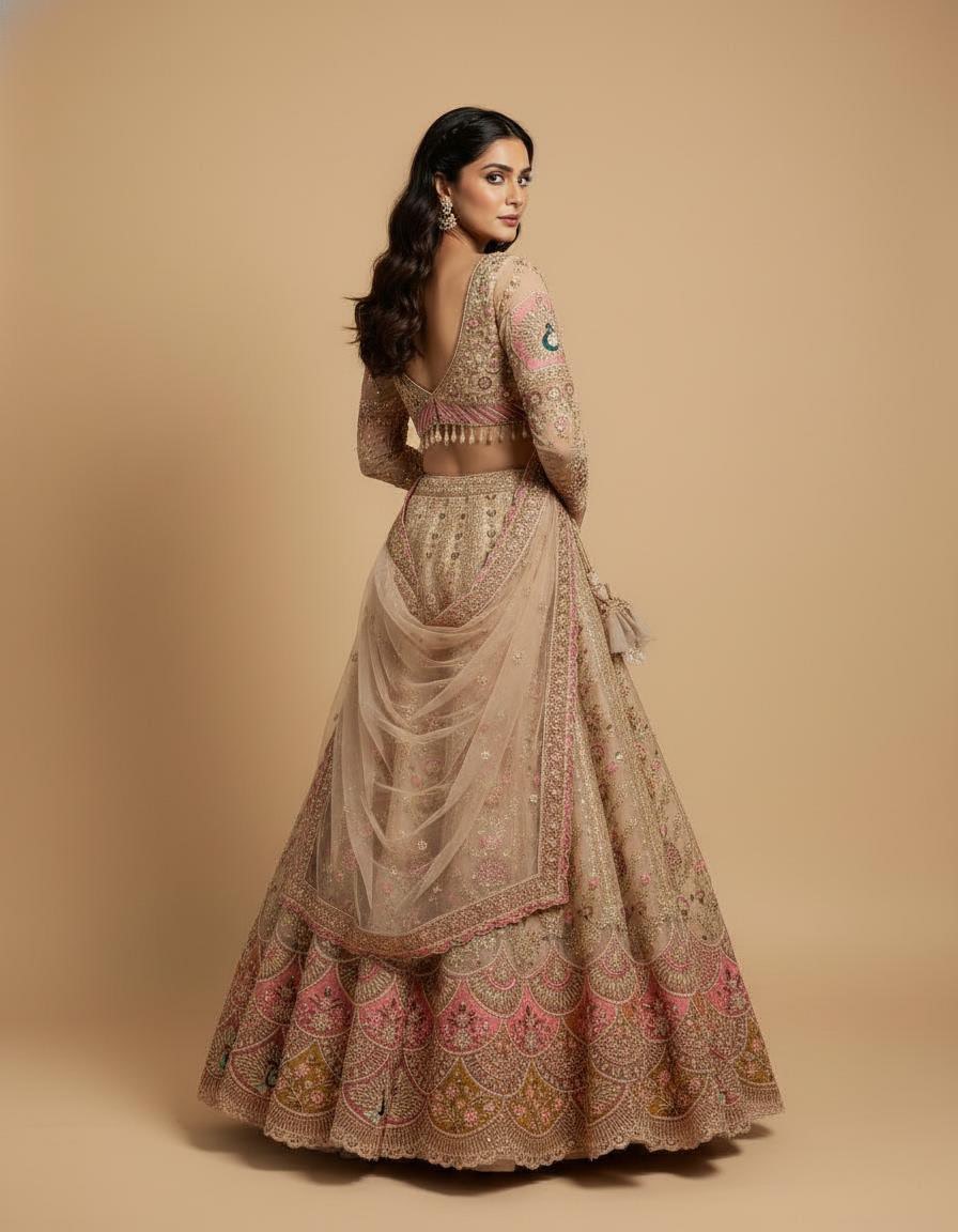 Dusty Rose Embroidered Lehenga Set with Intricate Detailing