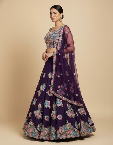 Purple Organza Party Wear Lehenga Set with Heavy Embroidered Blouse