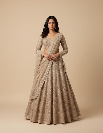Beige Embroidered Lehenga Set