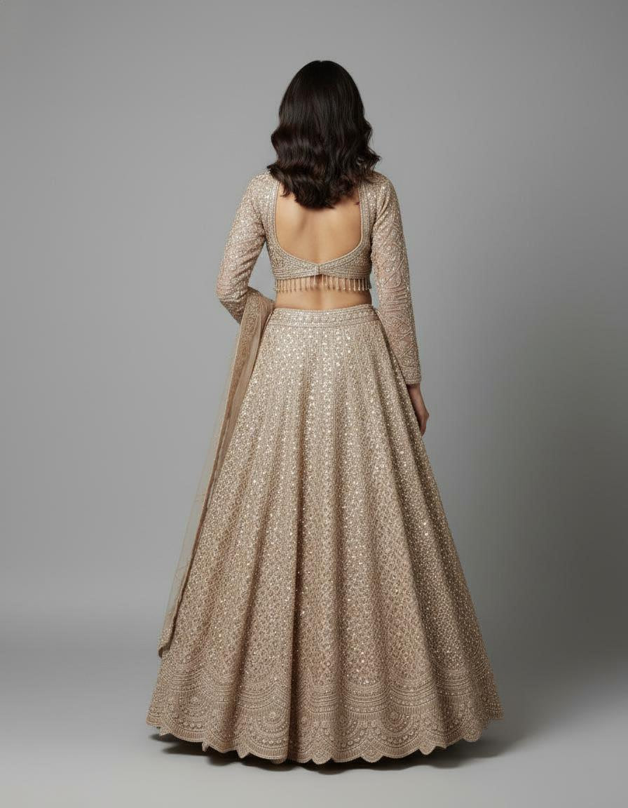 Beige Embroidered Lehenga Set with Timeless Elegance