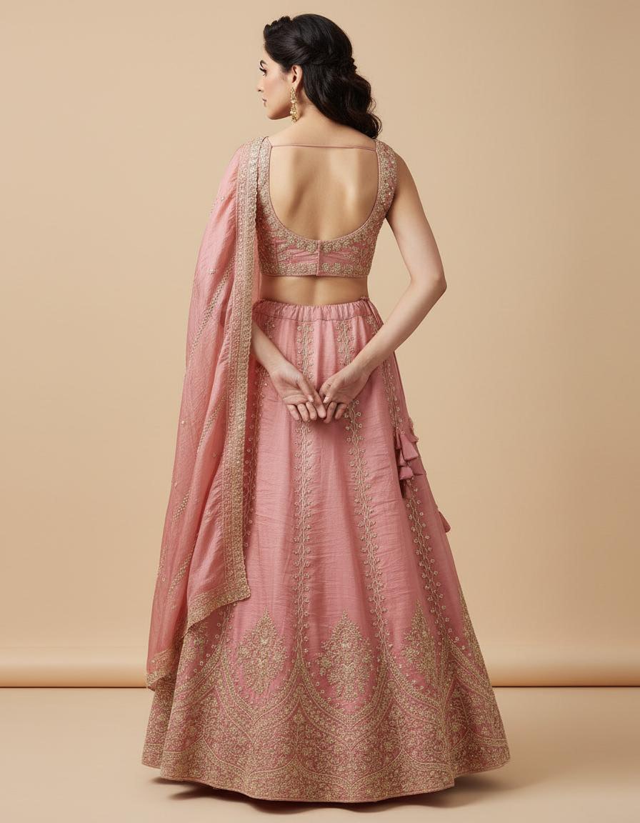 Premium Pink Organza Embroidered Lehenga Set with Heavy Blouse