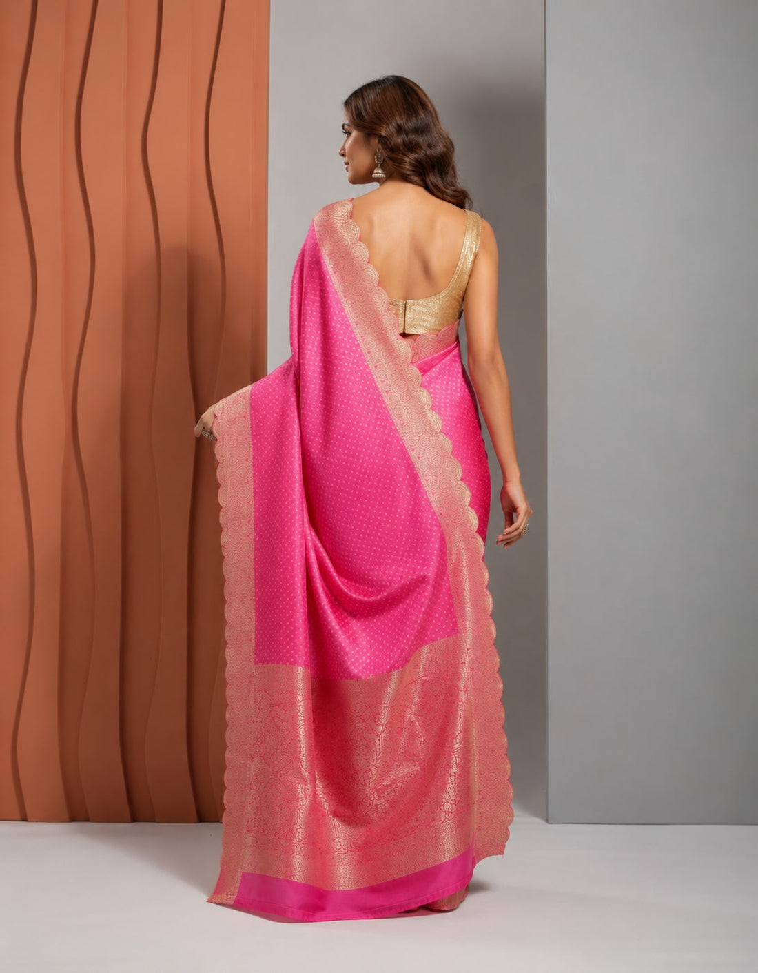 Pink Silk Saree with Designer Border & Unstitched Blouse