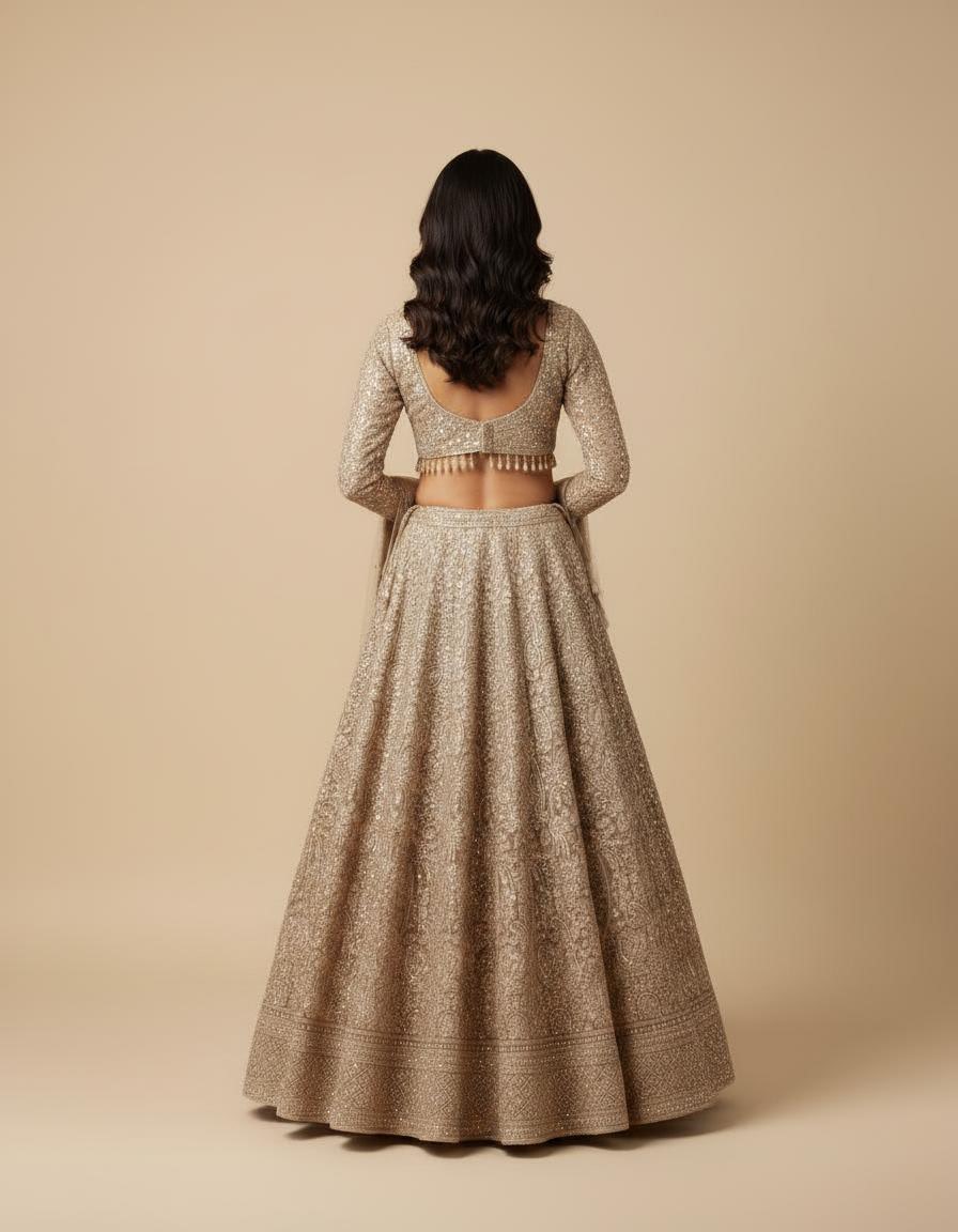 Beige Embroidered Lehenga Set