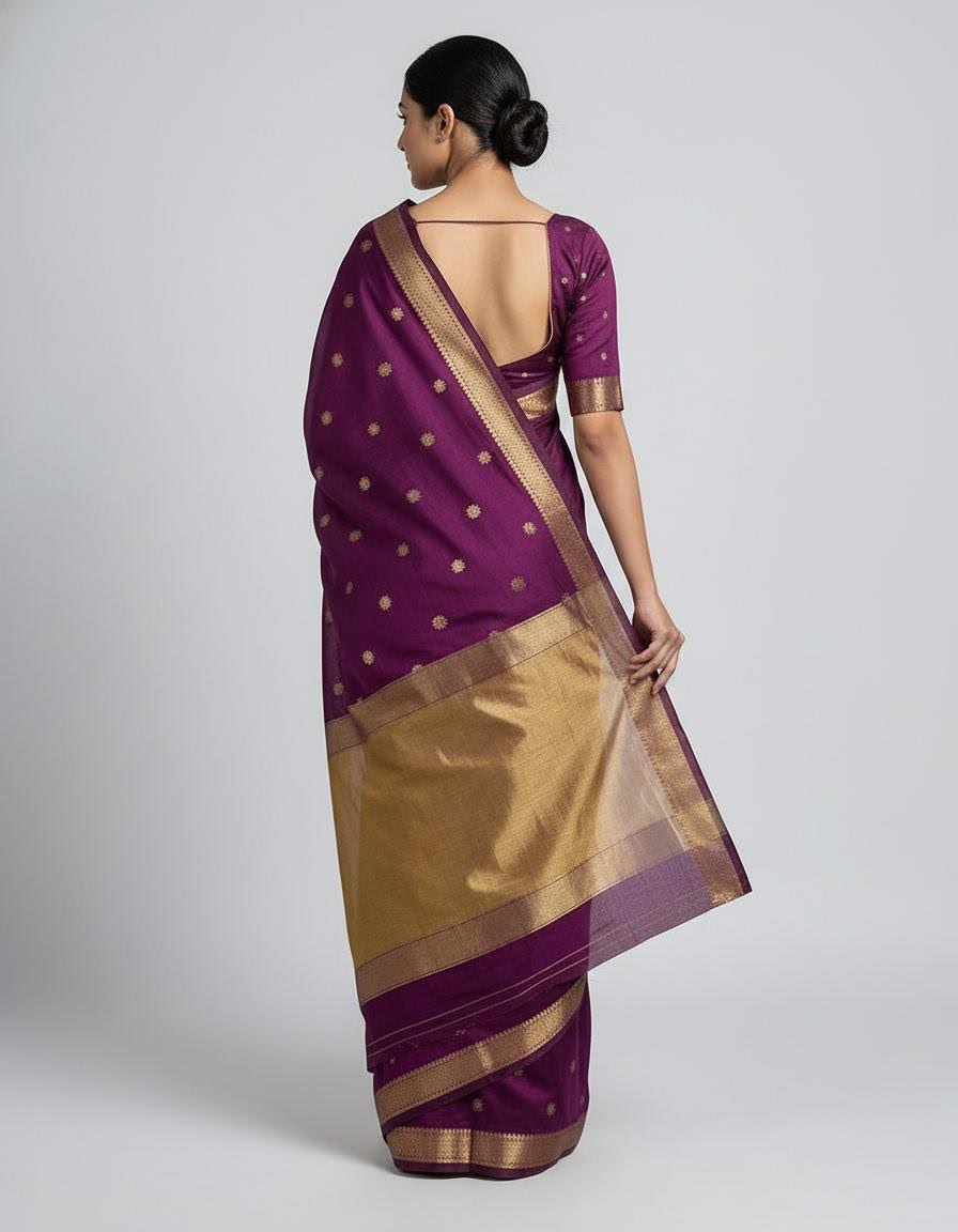Purple Organza Saree with Elegant Zari Border & Contrast Blouse