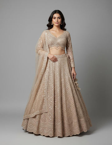 Beige Embroidered Lehenga Set with Timeless Elegance