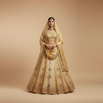 Golden Silk Embroidered Lehenga Set with Heavy Blouse & Dupatta