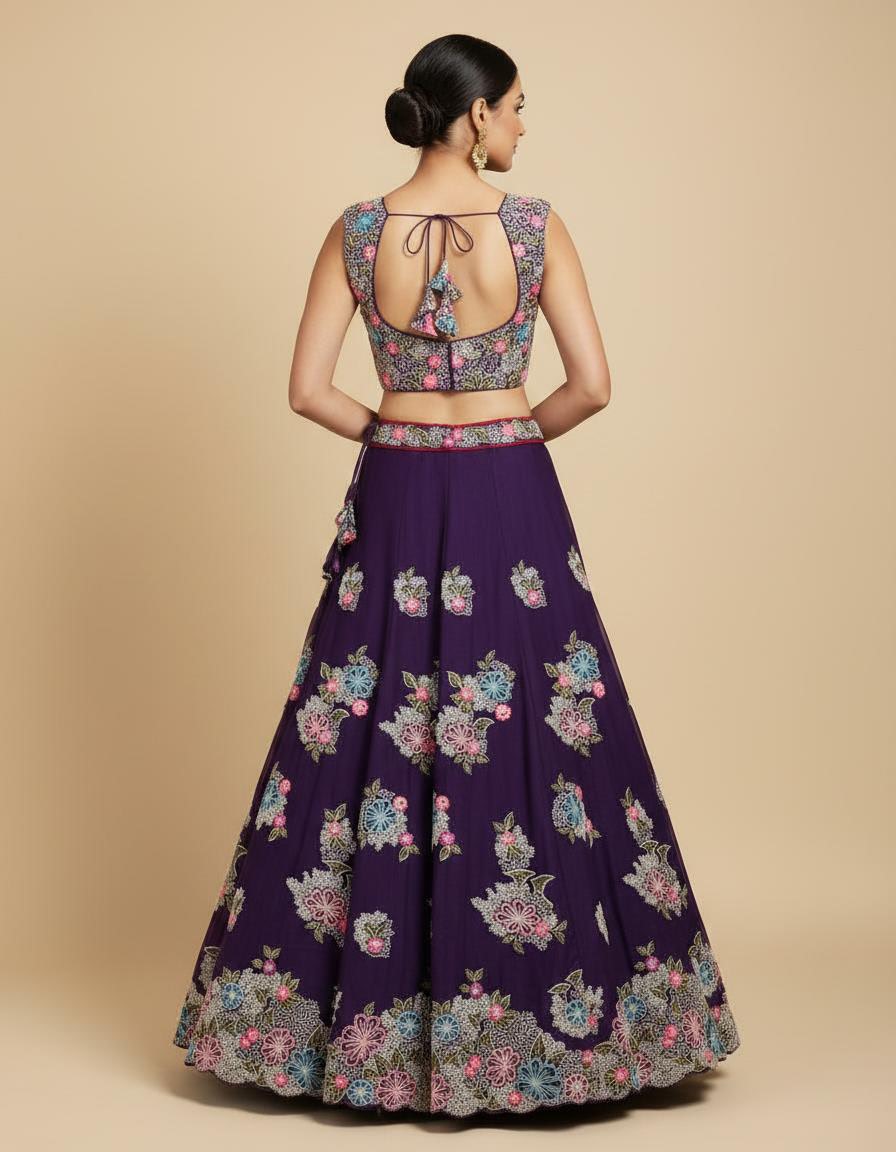 Purple Organza Party Wear Lehenga Set with Heavy Embroidered Blouse